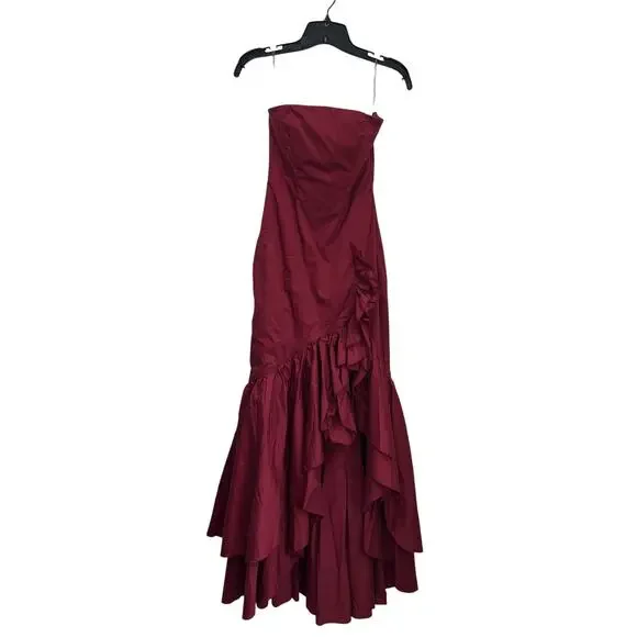 Babyboo Angelina Strapless Ruffle Maxi Dress NWT Burgundy Formal Gown Sz Small - Picture 2 of 12